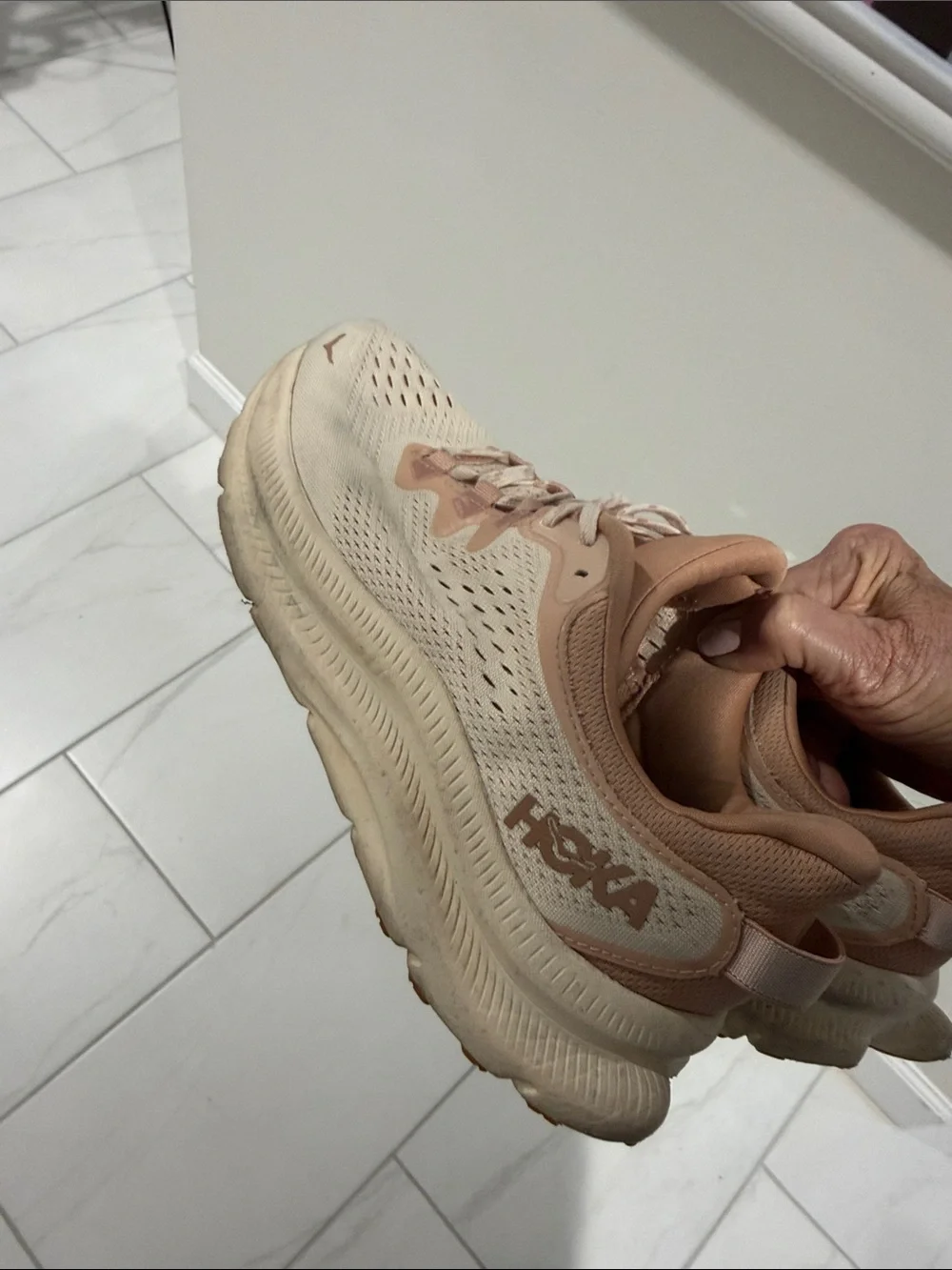 Hoka One One Women's Cream and Blush Running Shoes
